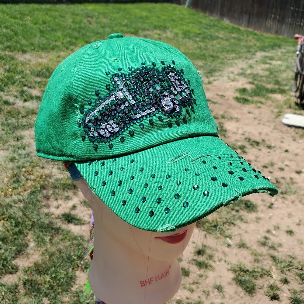 New Ladies Kelly Green Semi Tanker BLING Hat